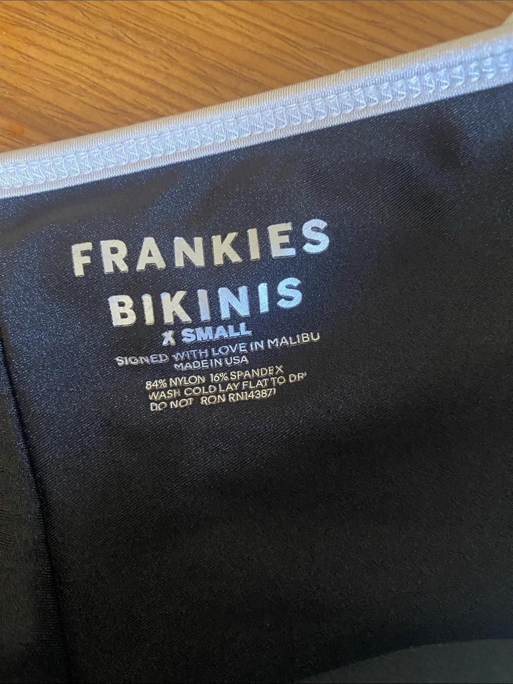 Frankie's Bikinis Black Swimwear White Trim side cut outs XS
